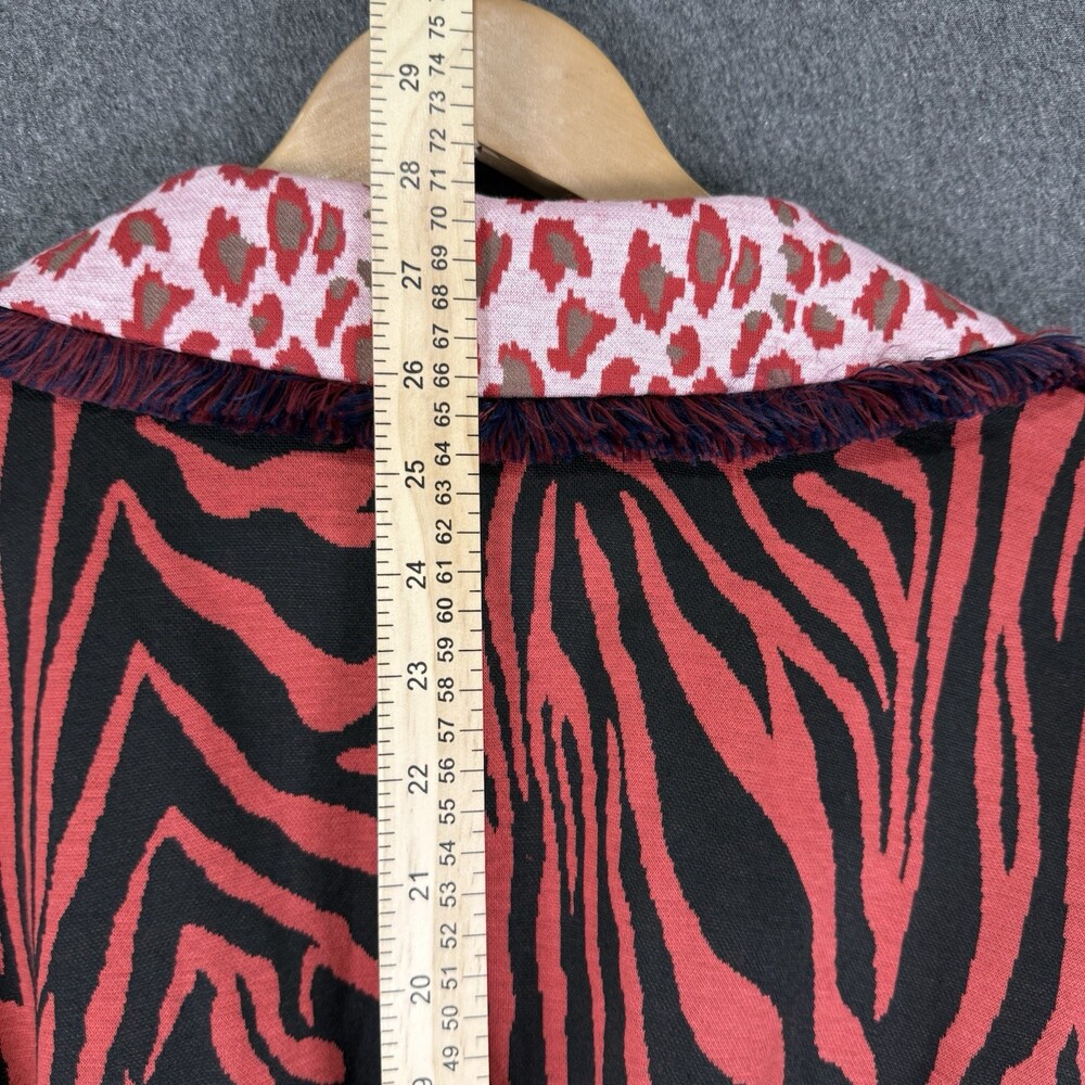 Camaleonica by Capriche Cardigan Womens Large Red Pink Belted Mixed Print Fringe - Picture 7 of 8